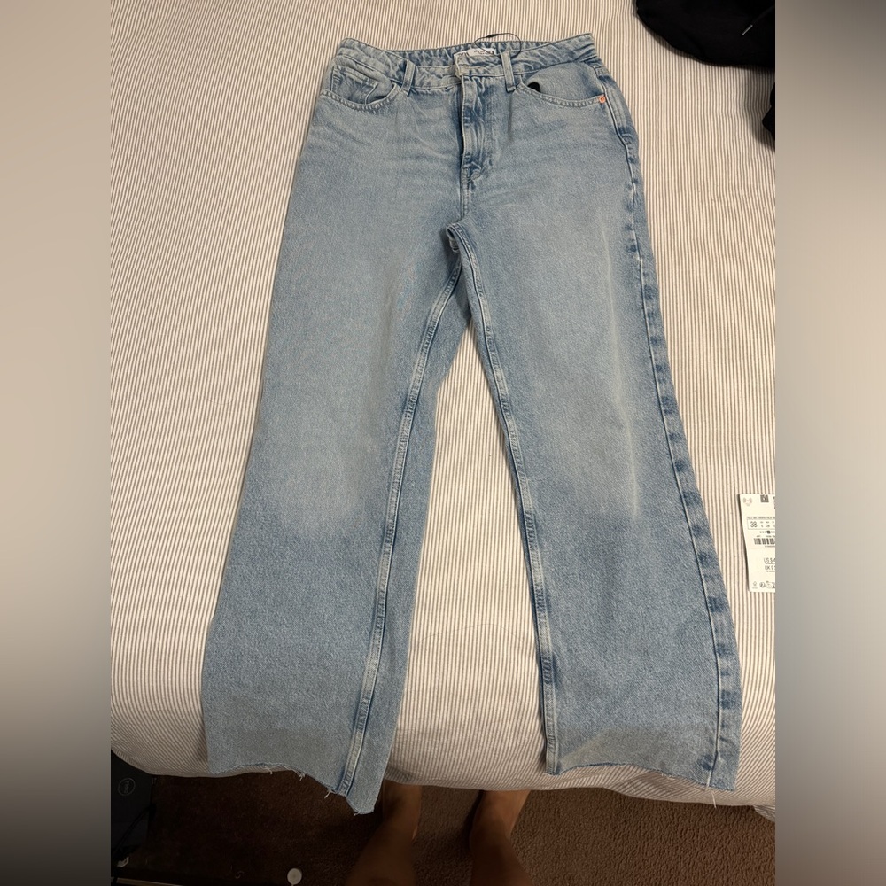 Zara Light Blue High Rise Wide Leg Jeans